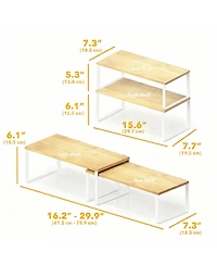 Yigii 2 Pack Adjustable Bamboo Shelf Organizer