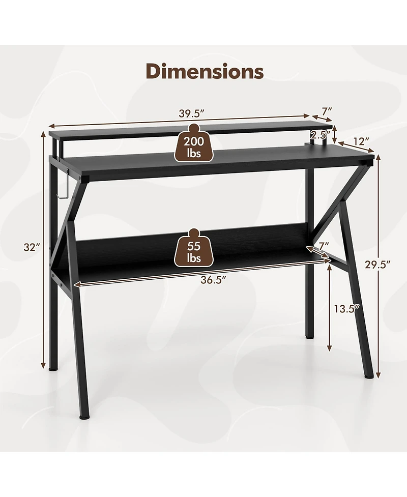 Slickblue Computer Desk with Monitor Stand and Storage Shelf, Space Saving for Work Study