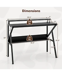 Slickblue Computer Desk with Monitor Stand and Storage Shelf, Space Saving for Work Study