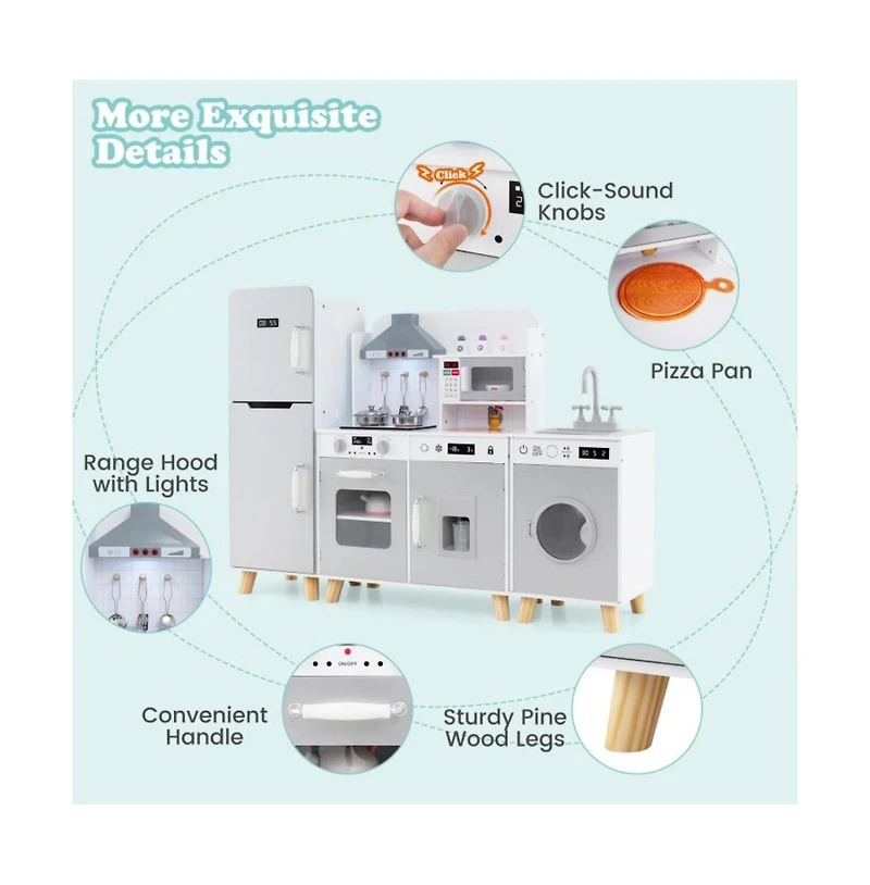 Hongge Kids Kitchen Playset 3 in 1 with Refrigerator and Washing Machine