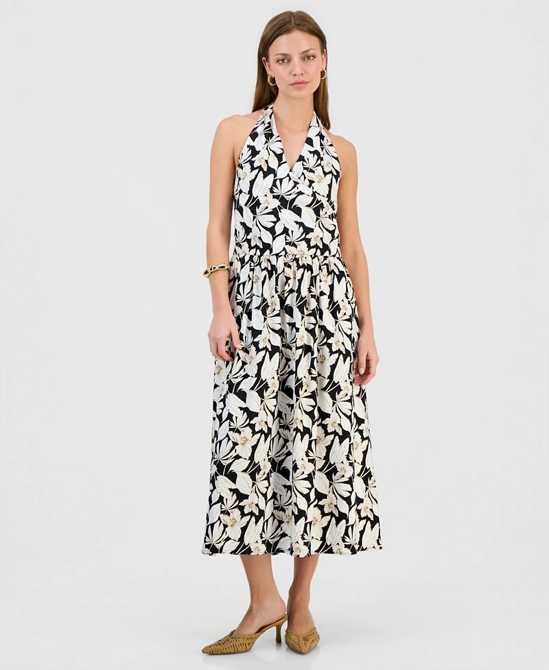 I.n.c. International Concepts Petite Printed Surplice Halter Maxi Dress, Macy's Exclusive