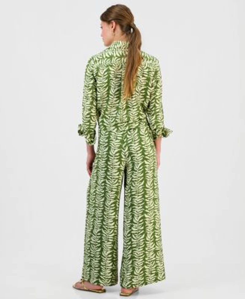 I.N.C. International Concepts Petite Printed Long Sleeve Button Front Blouse High Rise Wide Leg Pants Macys Exclusive