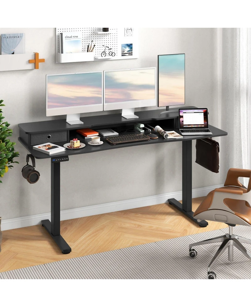 Gouun in Electric Standing Desk with 2 Fabric Drawers and Monitor Stand