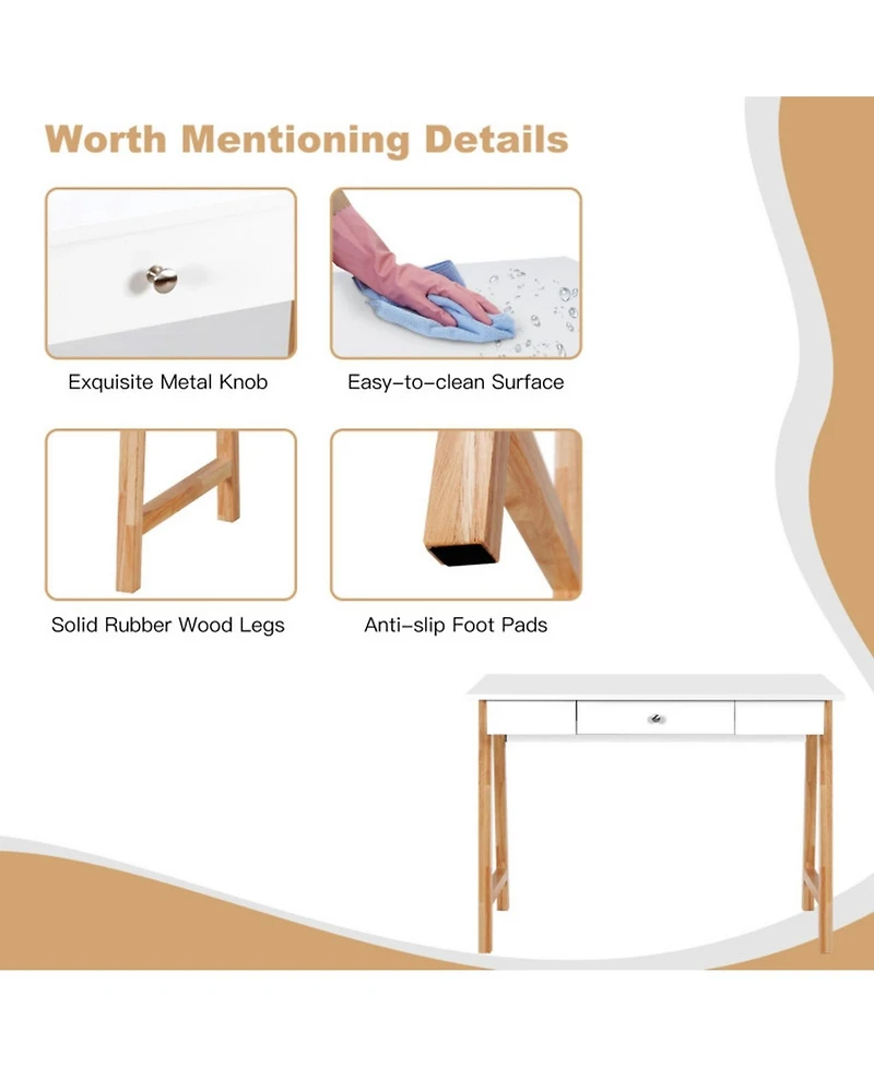 Gouun 42 in Writing Desk with Storage Drawer and Rubberwood Legs