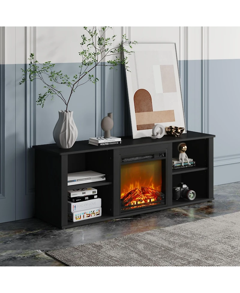Homlux Modern Fireplace Tv Stand for TVs up to 65" with 1400W Electric Fireplace, Americano