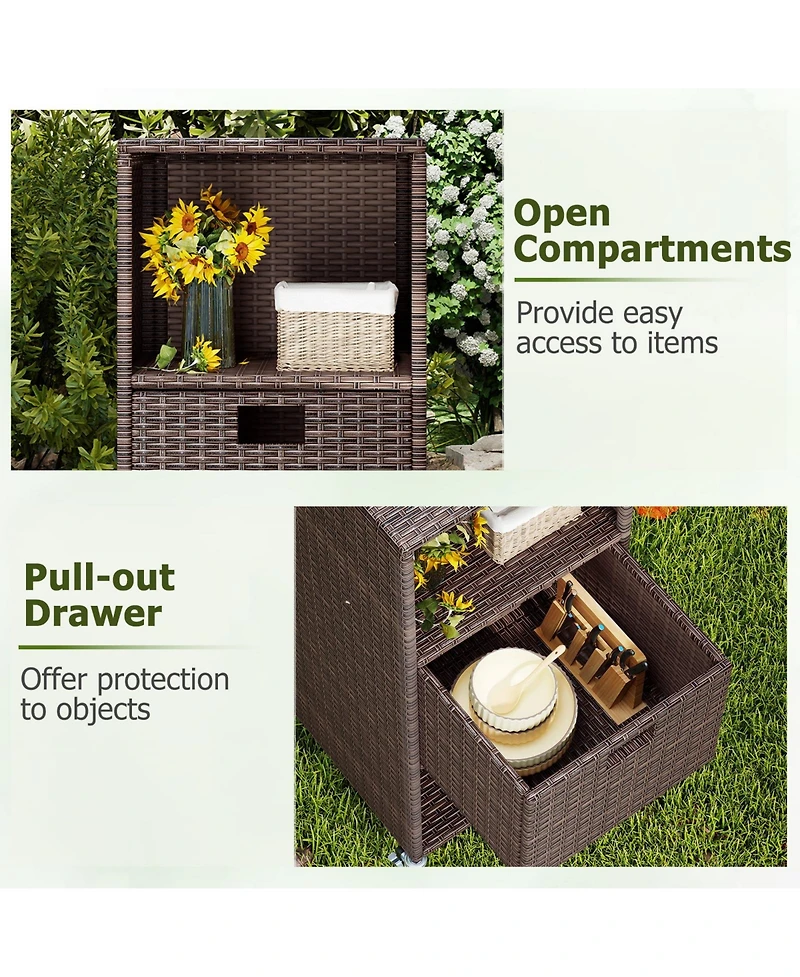 Sugift Outdoor Storage Cabinet with Drawer and Three Shelves