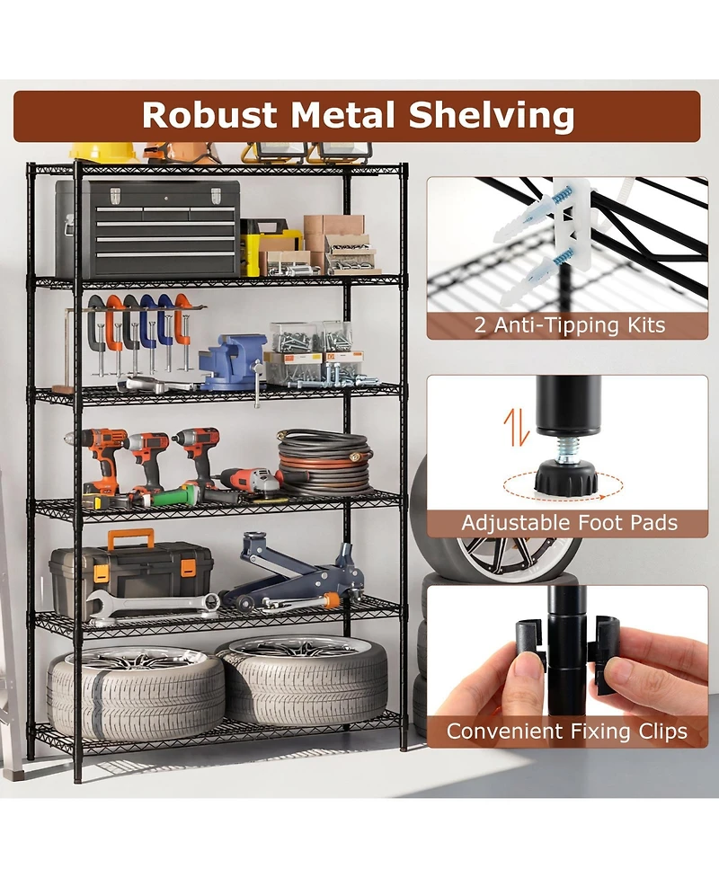 Sugift 6 Tier Metal Storage Shelving Unit for Home Garage Use