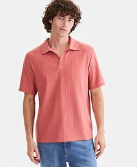 Sun + Stone Men's Textured Johnny-Collar Polo Shirt, Macy's Exclusive