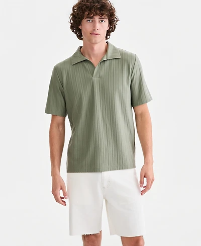 Sun + Stone Men's Textured Johnny-Collar Polo Shirt, Macy's Exclusive