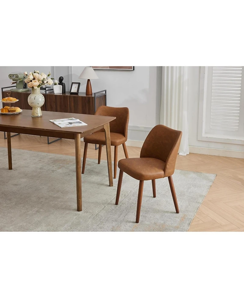 Dining Chair Set of 4, Linen Upholstered with Solid Wood Legs, Wing Backrest, Wooden Kitchen