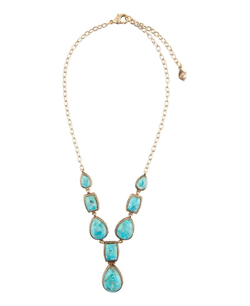 Barse Genuine Blue Turquoise Roped Golden Bronze Y Necklace