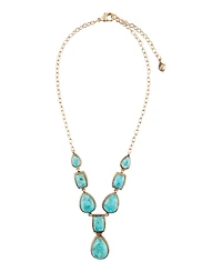 Barse Genuine Blue Turquoise Roped Golden Bronze Y Necklace