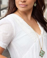 Barse Blue Turquoise Maltese Golden Cross Pendant Necklace