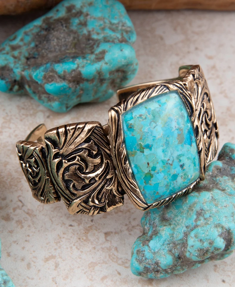 Barse Jacquard Blue Turquoise Solid Golden Cuff Bracelet