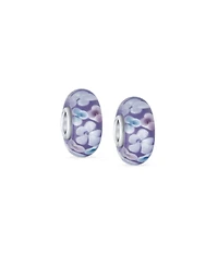 Bling Jewelry Sterling Silver Murano Glass Floral Light Blue White Flower Spacer Charm Bead for Bracelet (Set of 2)