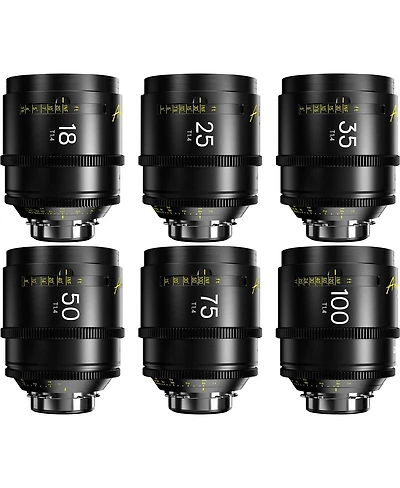 Dzofilm Arles Prime Cine 6-Lens Kit with 18mm, 25mm, 35mm, 50mm, 75mm and 100mm T1.4 Lens for Pl Mount, Feet