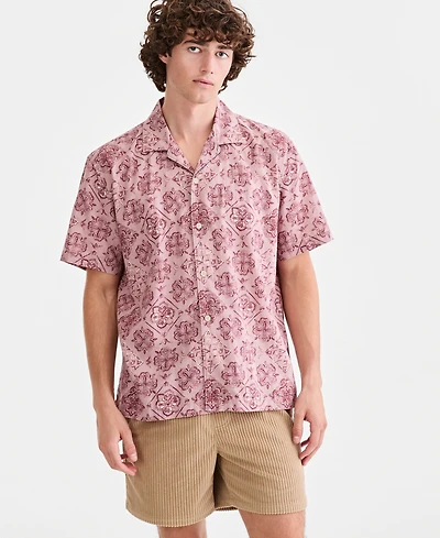 Sun + Stone Men's Butler Medallion-Print Camp Shirt, Macy's Exclusive