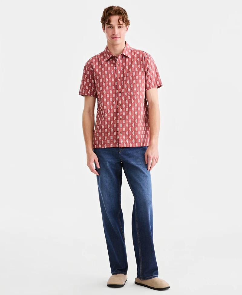 Sun + Stone Men's Cotton Geo-Print Short-Sleeve Shirt, Macy's Exclusive