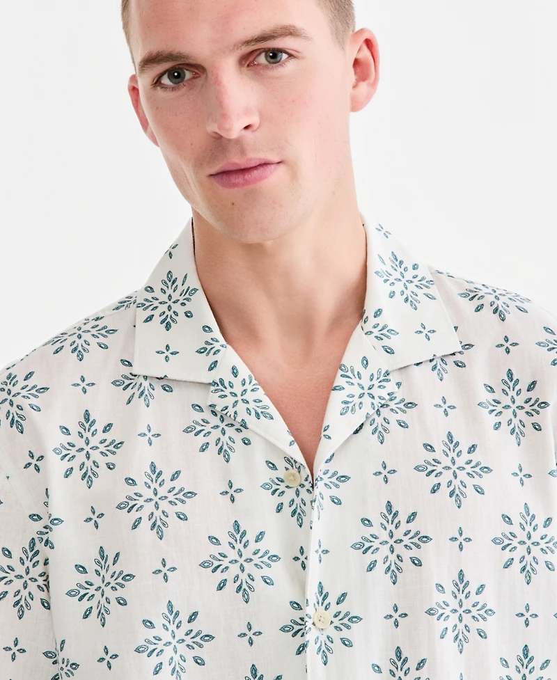 Sun & Stone Men's Linen Cotton Printed Camp Shirt, Macy's Exclusive