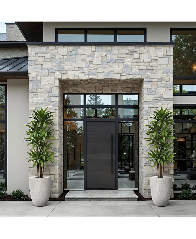 LuxenHome 2-Piece Tall Tapered Round Plastic Planters Set, Mediterranean Gray