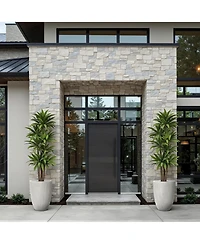 LuxenHome 2-Piece Tall Tapered Round Plastic Planters Set, Mediterranean Gray