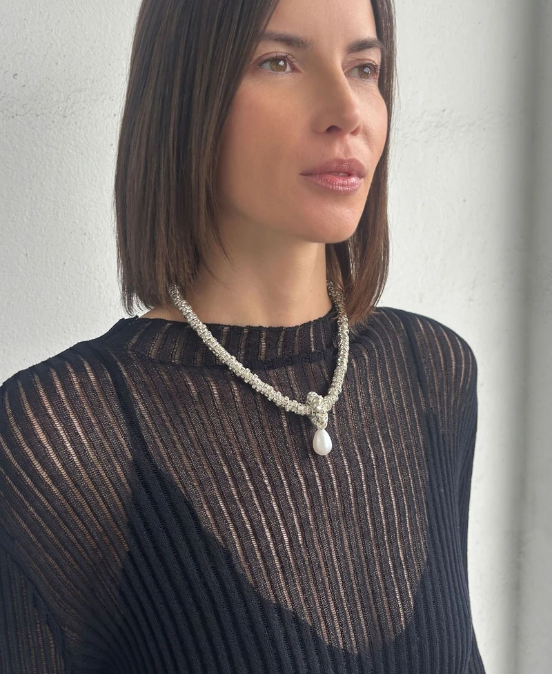 Adornia Silver Oversized Pearl Magnetic Clasp Chain Necklace