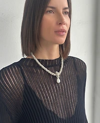 Adornia Silver Oversized Pearl Magnetic Clasp Chain Necklace