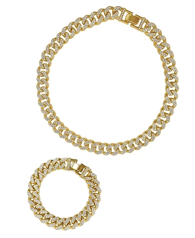 Adornia Gold 2-Piece Crystal Curb Chain Necklace and Bracelet Set