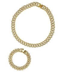 Adornia Gold 2-Piece Crystal Curb Chain Necklace and Bracelet Set