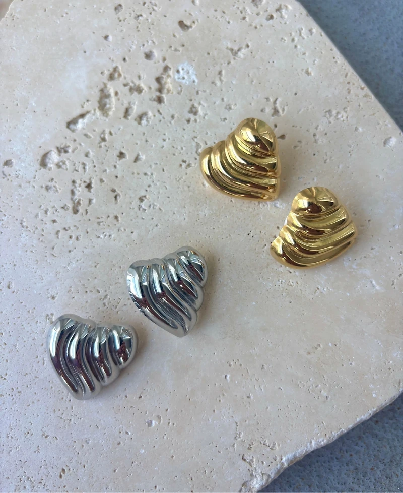 Adornia 2-Piece Statement Heart Stud Earrings Set