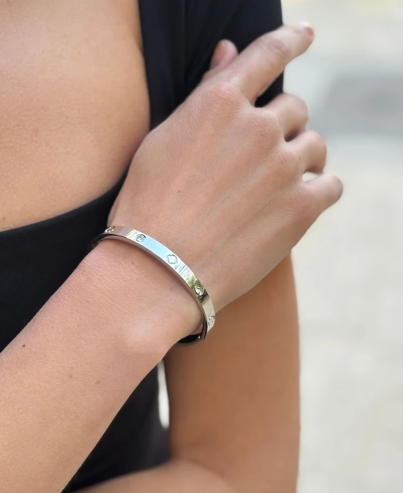 Adornia Silver 2-Piece Clover Cuff and Bolo Bracelet Set