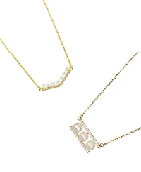 Adornia Pearl Gold 2-Piece Bar Necklace Set