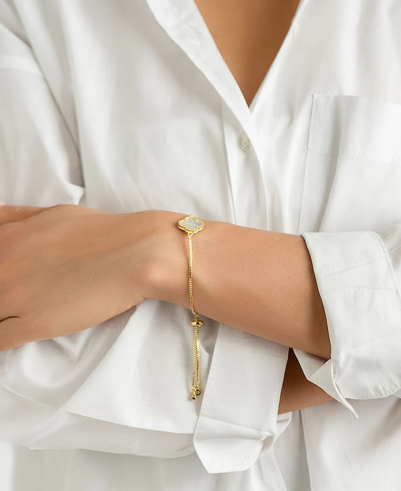 Adornia Mother of Pearl Gold 2-Piece Clover Bracelet and Earrings Set