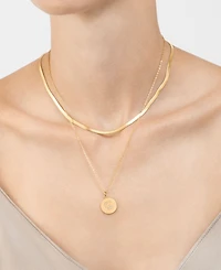 Adornia Cubic Zirconia Gold 2-Piece Initial and Herringbone Necklace Set