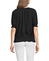 Lands' End Women's Elbow Sleeve Lightweight Jersey Gathered Adjustable Hem Blouse