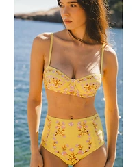 Jessie Zhao New York Women's Yellow Bloom High Waisted Bikini Bottom