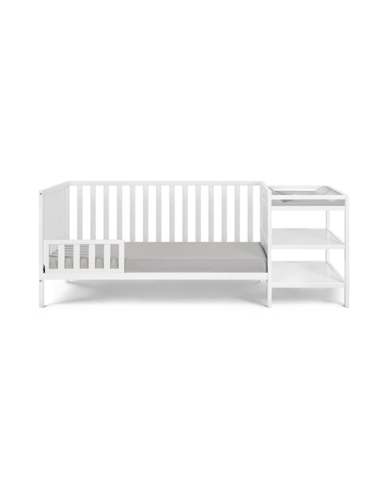 Jujabu 3 in 1 Convertible Crib and Changing Table Combo White Solid Wood with Storage Shelves