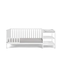 Jujabu 3 in 1 Convertible Crib and Changing Table Combo White Solid Wood with Storage Shelves
