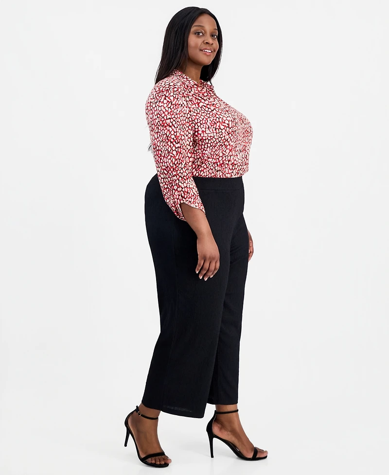 Anne Klein Plus Mid-Rise Wide-Leg Pull-On Pants