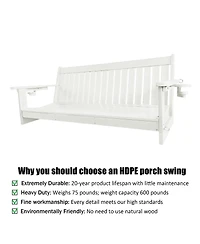 Mega Casa 3-Seater Hdpe Porch Swing 5 Ft Bench Swing with Foldable Cup Holders