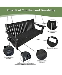 Mega Casa 3-Seater Hdpe Porch Swing 5 Ft Bench with Foldable Cup Holders