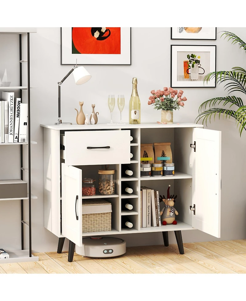 Sugift Modern Wine Bar Buffet Cabinet with Built In Wine Rack