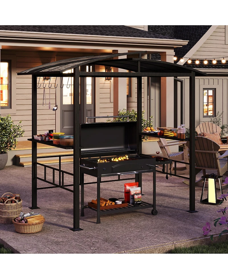 Sugift Hardtop Grill Gazebo with Vented Polycarbonate Roof and Shelves
