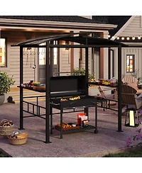 Sugift Hardtop Grill Gazebo with Vented Polycarbonate Roof and Shelves