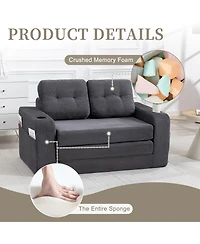 Rainsken Convertible Sofa Bed, Corduroy Loveseat Floor Couch with Cup Holders and Pillows, Multi-functional Fold Out Sofa Bed for Living Room