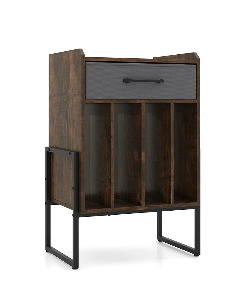 Sugift Record Player Stand with Drawer and Record Holder-Rustic