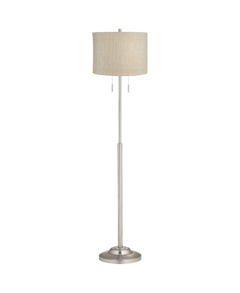 360 Lighting Abba Modern Floor Lamp Standing 66" Tall Brushed Nickel Silver Metal Drum Shade for Living Room Bedroom Office House Home