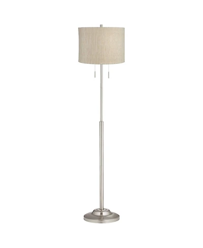 360 Lighting Abba Modern Floor Lamp Standing 66" Tall Brushed Nickel Silver Metal Drum Shade for Living Room Bedroom Office House Home