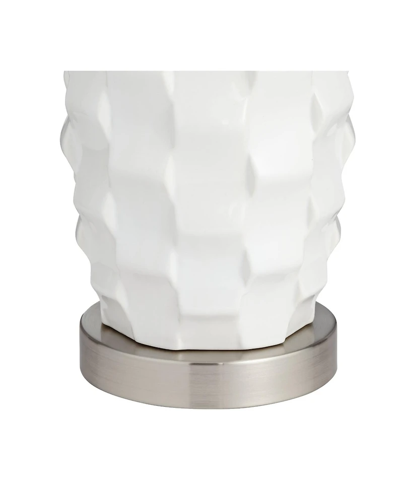 360 Lighting Modern Coastal Table Lamps 24 1/2" High Set of 2 Ceramic Led White Softback Drum Shade for Bedroom Living Room House Nightstand