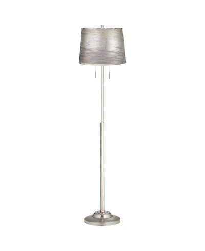360 Lighting Abba Modern Tall Standing Floor Lamp Pole Twin Pull Chain Metal Brushed Steel Finish Drum